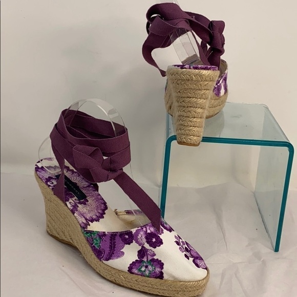 Burberry Sz 40/ US 9 Purple White Espadrille Wedge - Picture 4 of 10